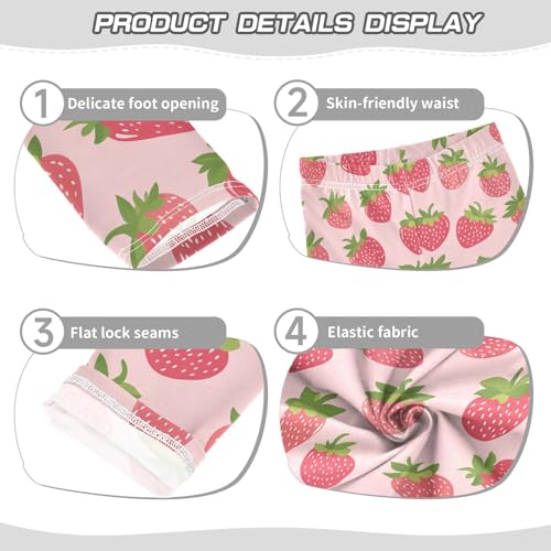 Wusikd Cute Strawberries Girls' Leggings Toddler Doodles Pink Kids Yoga Pants Dance Active Tights 4T3