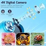 Odatay 4K 1000X Digital Microscope for Kids with 32G Card, Long Distance Viewing & 2.4" Screen Portable Handheld Edu Toys for Age 3-12 Exploring Bugs Plants at Home Classroom & Outdoor Travel, Blue