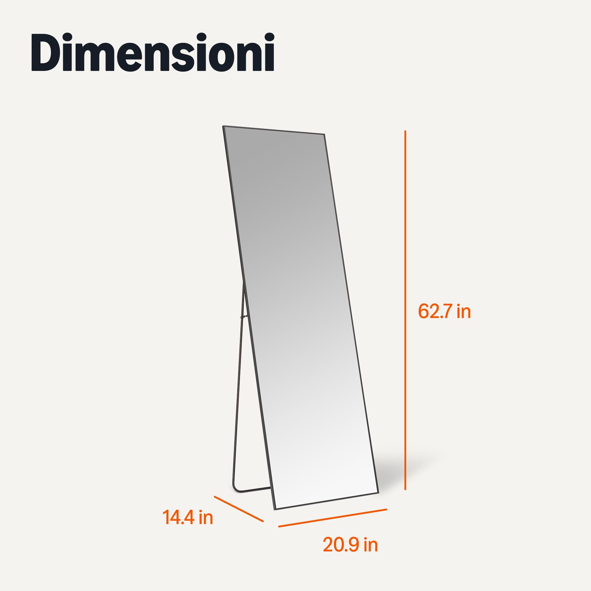 Amazon Basics - Specchio Rettangolare a Figura Intera, Montaggio a Parete/Pavimento, 162,6cm x 53,3cm x 1,4cm, Nero