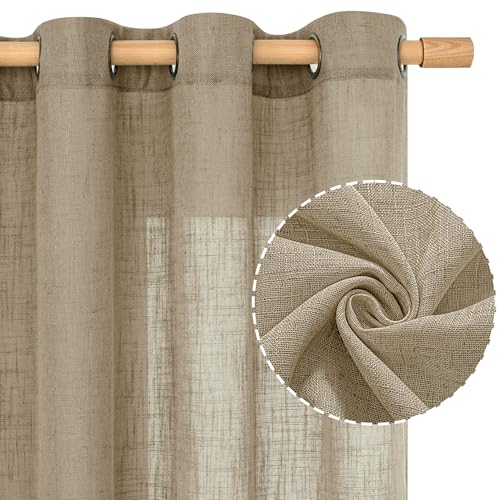 Image of LAMIT Linen Curtains 63 Inch Length 2 Panels for Bedroom, Semi Sheer Drapes Light Filtering Neutral Window Treatments with Bronze Grommet for Living Room Rustic Country Decor, Taupe, 52 X 63 Inch
