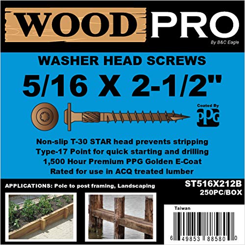 WoodPro Fasteners ST516X212B 5/16-Inch by 2-1/2-Inch Length Round Washer Head Exterior Wood Screws, 250-Pack - Image 3