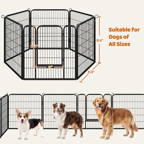 Image of Yaheetech 32 inch H 6-Panel Extra Wide Dog Playpen w /Door for Indoor Outdoor | Heavy Duty Metal Frame, Secure Latch Gate, Tool-Free Assembly, Portable For Yard RV Camping, Ideal For Small & Medium Pets