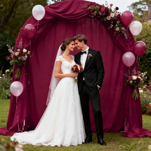 Image of 2 Panels Burgundy Backdrop Curtain, 10 x 10 Feet Polyester Background Curtains for Parties, Weddings, Baby Showers, Halloween, Christmas, Birthday Party Photoshoot Backdrop Curtains Decorations
