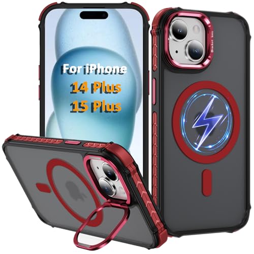 Coque magnétique pour iPhone 15 Plus MagSafe avec support intégré de protection antichoc