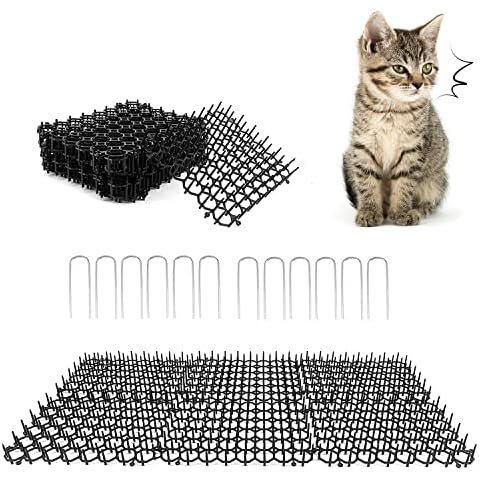 12 Pcs Cat Scat Mat with Spikes, Cat Spike Mat, Pet Scat Mat for Garden, Fence, 15x20CM Cover