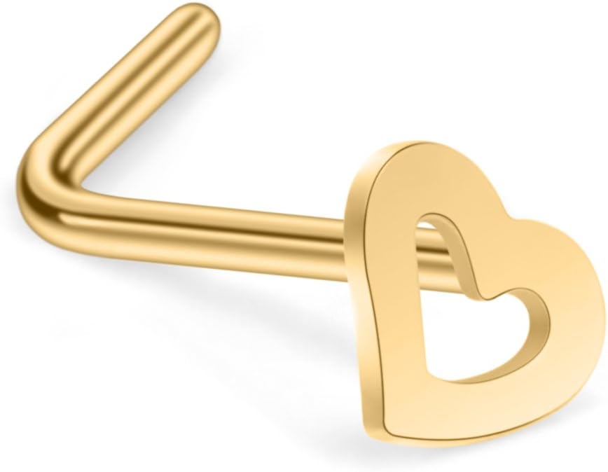 Ruifan 20G 18G Surgical Steel Heart Nose Stud Rings L Shaped Piercing Jewelry 3-6PCS