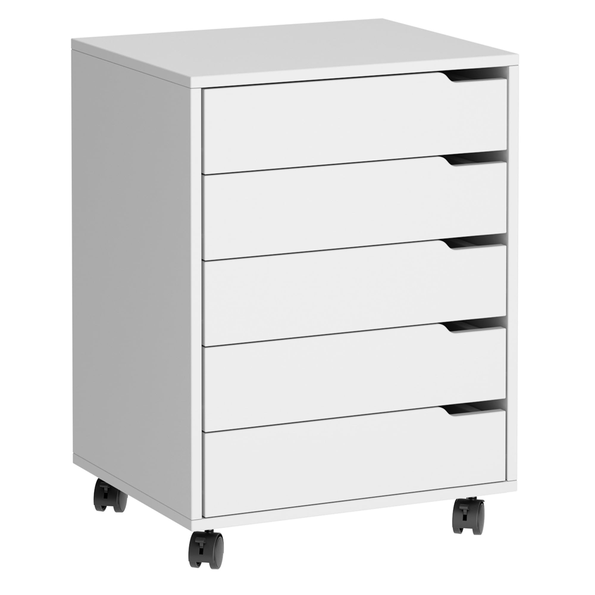 SDHYL Archivador vertical de 5 cajones con asas, carrito con ruedas, cajón con cajones, almacenamiento debajo del escritorio para oficina en casa, 5 cajones, blanco