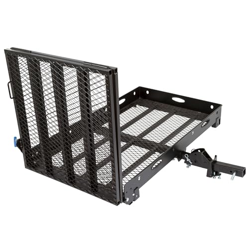 Silver Spring Folding Steel Wheelchair Carrier with Ramp & Hitch Mount, 48" x 27.75", Black - Heavy-Duty and Foldable Mobility Carrier for Scooter Vehicles and Wheelchairs