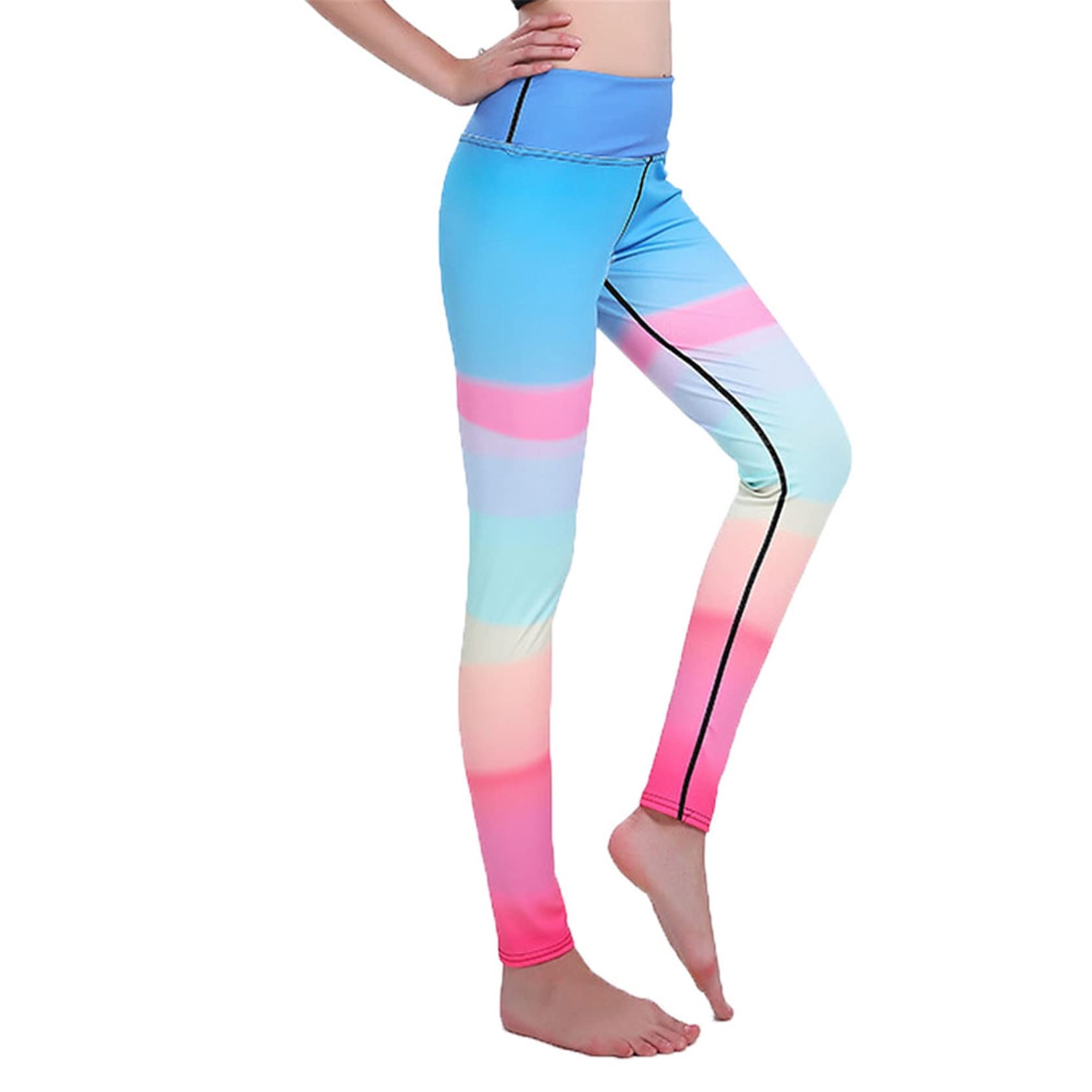 Mujer Niña Gimnasio Leggings Yoga Pantalones, Pantalones de Yoga elásticos con Control de barriga y cintura alta de Color degradado for mujer, mallas deportivas ajustadas de secado rápido hasta el tob