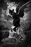 Alchemy Nine Lives of Poe Winged Black Cat On Skull Edgar Allen Poe Witchy Room Decor Gothic Decor Goth Room Decor Witchcraft Horror Wiccan Occult Decorations Cool Wall Art Print Poster 24x36