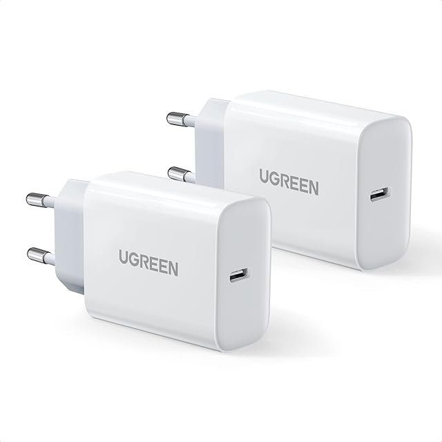 UGREEN 20W Ładowarka USB C Zasilacz PD3.0, Kompatybilny z iPhone iPad Galaxy S21 itp. 2 Sztuki. (Biały)