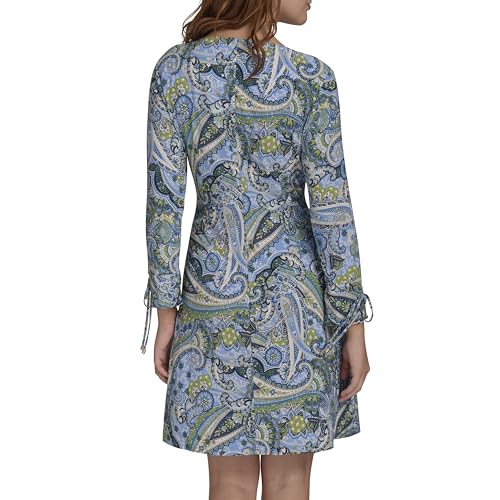 Image of Tommy Hilfiger Women's 3 /4 Tie Sleeve Round Neck Cotton Sheath Mini Dress