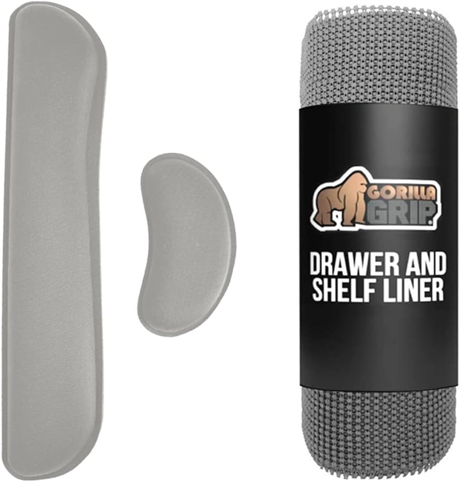 Gorilla Grip Gel Memory Foam Wrist Rest for Computer Keyboard and Drawer and Shelf Liner, Wrist Rest Includes Mousepad Rest, Shelf Liner Size 17.5 in x 20 FT, Strong Grip, Both in Gray, 2 Item Bundle