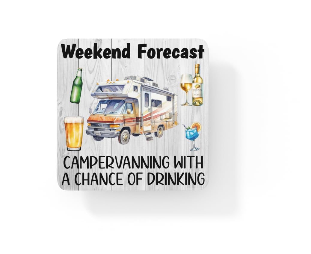 Decalarama Multicolor Holiday Coaster Gift - Weekend Forecast Campervanning With A Chance Of Drinking – Cute Cork Novelty Fun Camping Present