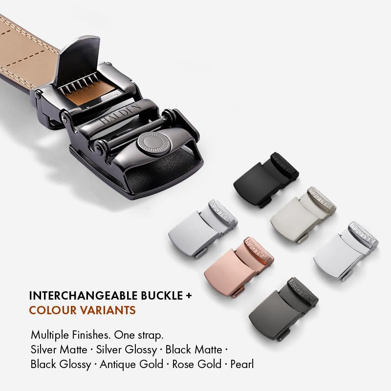 Image of HALDEN THEO Belt For Men Leather Original (Adjustable Fits Up to 44 Inch Waist) Ratchet Straps, Unique Magnetic Auto-lock Buckle Adjustable Belt For Men