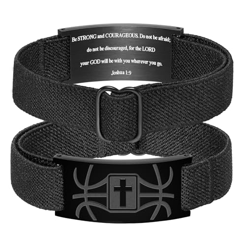 KLIFOWDY Basketball Cross Bracelet for Boys Men Joshua 1 9 Bracelets Christian Religious Confirmation Baptism Bible Jewelry Gifts for Kids