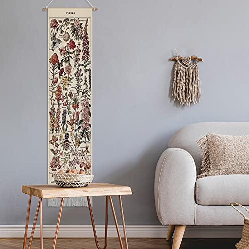 Vintage Flower Tapestry 52 X 13 Inch,Long Vertical Wall Hanging Reference Illustrative Botanical Tassel Tapestry For Bedroom Living Room Home Decoration #TOP5
