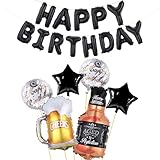 PANRRPERS Beer Cup Balloons Whiskey Bottle Beer Mug Shape Black Happy Birthday Mylar Foil Balloon 16 Inch Summer Party, Birthday Party Decorations for Women and Men (Black Balloons)
