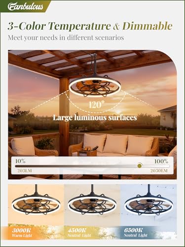 Image of Fanbulous 24 inch Outdoor Ceiling Fan with Light, Waterproof Caged Gazebo Fan