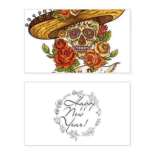 Tarjeta de bendición Día de los Muertos con diseño de sombrero y calavera mexicana