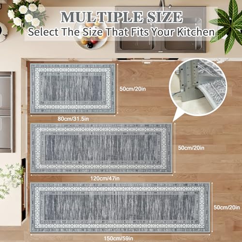 Kitchen Rugs Sets of 2-Non Slip Kitchen Mats for Floor-Thick Stain Resistant Kitchen Floor Mat Runner Carpet for Hallways Entryway Laundry Room Washable(Grey 50x80cm+50x120cm) - Image 3