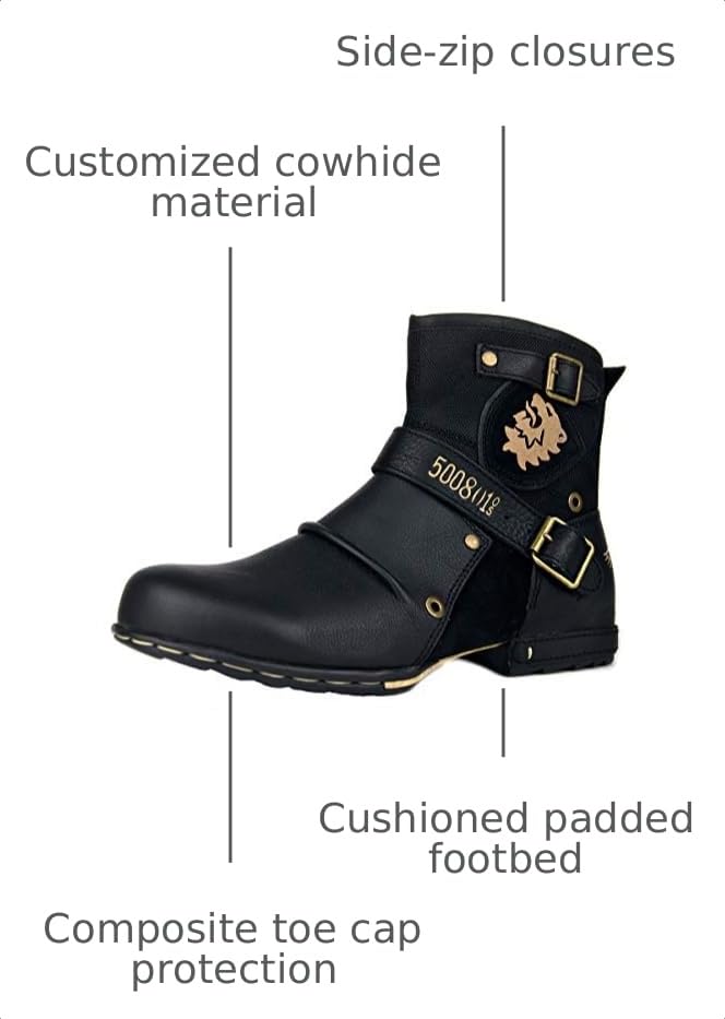 Image of OSSTONE Moto Boots for Men Fashion Zipper-up Leather Chukka Boots Casual Shoes Retro Style OS-5008-1-DA1B1
