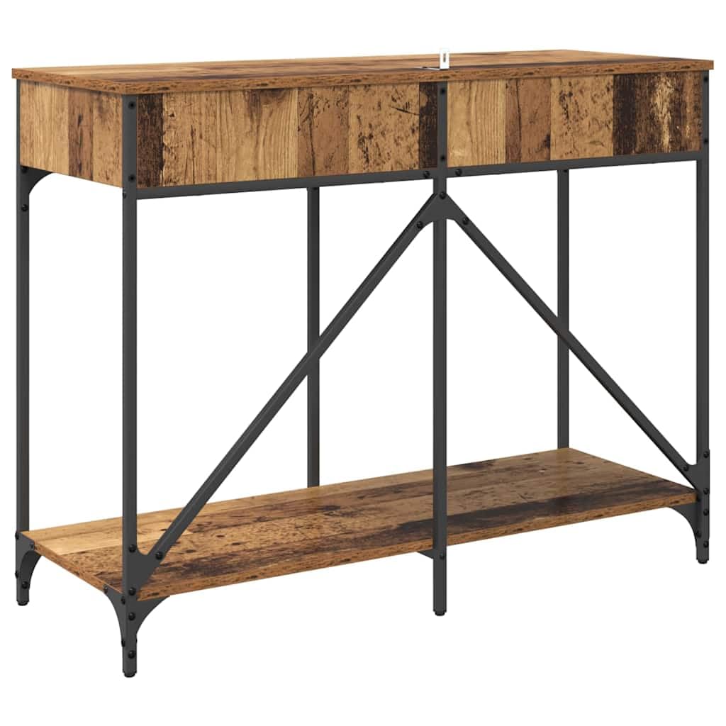 Consolle in legno anticato, 100 x 39 x 78,5 cm, con cassetto e scaffale, stabile struttura in metallo, tavolino rustico per corridoio, soggiorno, camera da letto, pratico