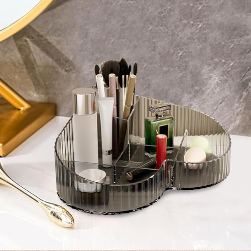 Image of House of Quirk Heart Shape Cosmetic Storage Tray - Makeup Organizer for Lipstick, Perfume & Skincare, Large Capacity Dressing Table Makeup Holder, Vanity Organizer Tray (Grey)