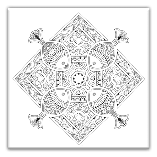 Fish Mandala Pre-Drawn Canvas For Adults | Premium Handmade Pre printed Canvas | Stretched primed canvas to color | Paint & Sip party, Painting party, DIY Kit | Pre marked Canvas