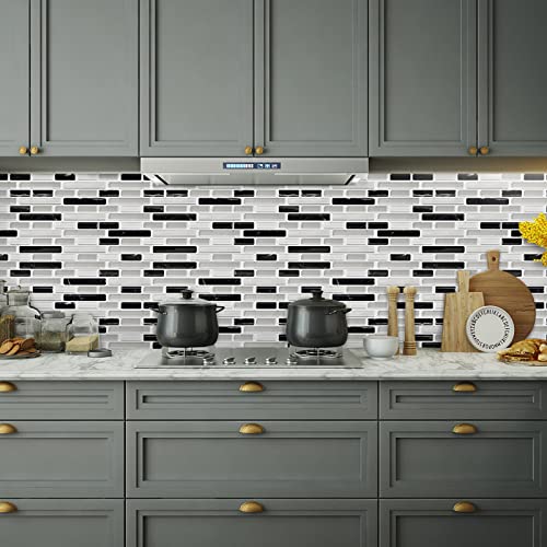 Erzaa 10-Sheet Peel And Stick Backsplash Tile, 12'' X 12'' Self-Adhesive Backsplash For Kitchen Bathroom Silver Black Tile #TOP1