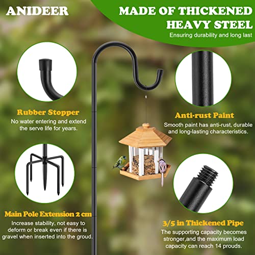 Outdoor Shepherds Hook With 5 Prong Bases, Black, 2 Packs, 48 Inches Tall, Garden Hanging Stake For Bird Feeder, Solar Light, Plant Hanger, Wedding Decor, Metal Hanger Hooks #TOP3