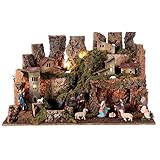 Holyart Portal de belén con Luces, Cascada y Cueva 40x58x38, con estatuas