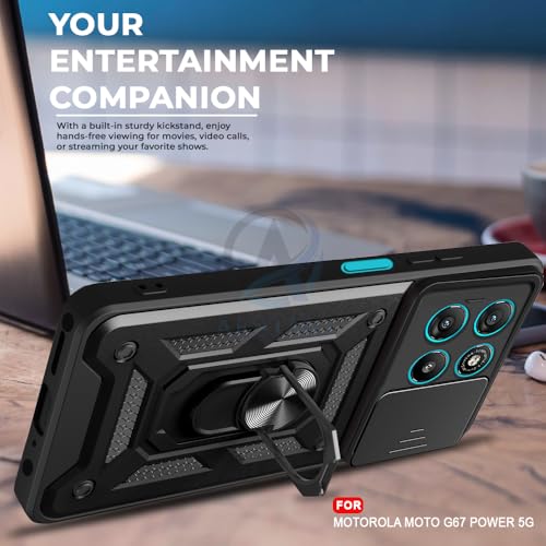 Image of AESTMO Tough Armor Moto G67 Power 5G / G57 Power 5G Bumper Back Case Cover | Ring Holder & Sliding Camera Shield Cover | 360 Degree Protection Back Case Cover (Black)