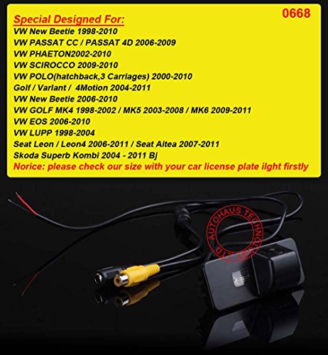 Kalakass KS0668XJT-GE Waterproof Night Vision Car Rear View Camera for VW Seat, Skoda, Black - Image 2