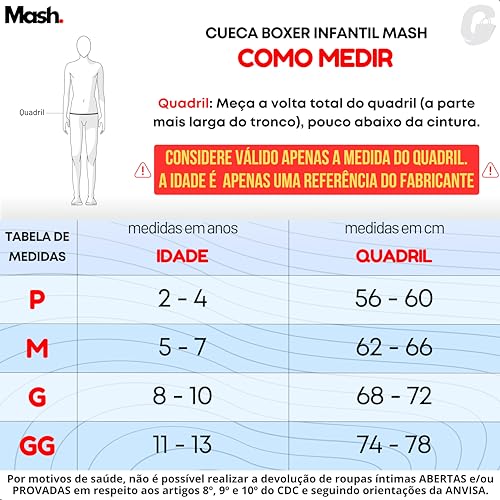 Kit 6 Cuecas Infantil Boxer Mash Algodão Box Meninos Crianças, 1 Cinza - 1 Azul Diesel - 1 Preto - 1
