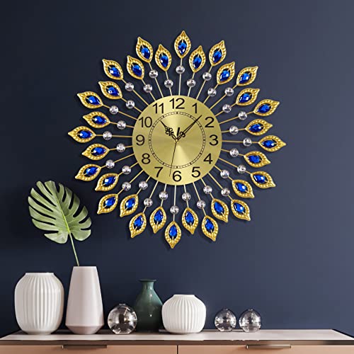 23.6 Inch Gold Large Wall Clocks For Living Room Decor,Elegant 3D Modern Wall Clock With Dial Arabic Numberals Non-Ticking Silent Big Wall Clocks,Diamond Round Home Decoration Kitchen Clocks #TOP12