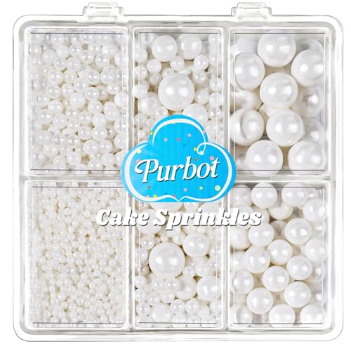 Image of White Pearl Sprinkles for Cake Decorating, 4 Sizes Sugar 130g /4.6oz, Cupcake, Ice Cream, Donuts, Macaron Toppings Supplies (2mm, 4mm, 7mm, 1cm)