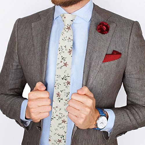 Image of Mantieqingway Floral Ties for Men Skinny Cotton Tie Flower Necktie
