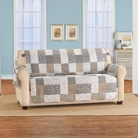S M Ent. Classic Patchwork Furniture Protector with Armrest Pocket-Grey Multi-Loveseat