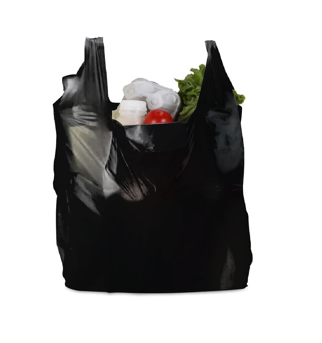 Tezraftaar® 100 x Vest Carrier Bags 16" x 24" x 30" 18mu Black Heavy Duty Plastic Carry Shopping Supermarket Groceries Bag
