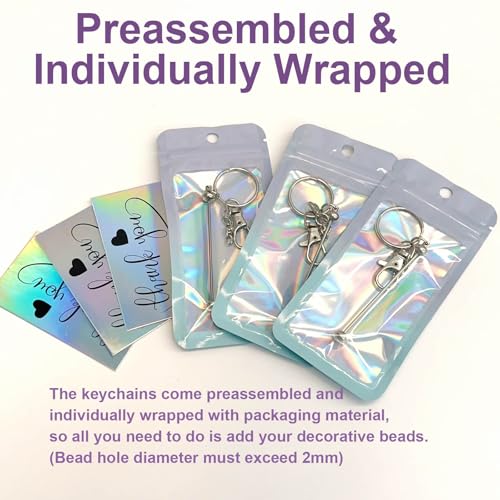 Image of 42 /84 /126 Pcs Beadable Keychain Bars Bulk Blank DIY Beaded Keychain Making Supplies with Bag Thank You Card