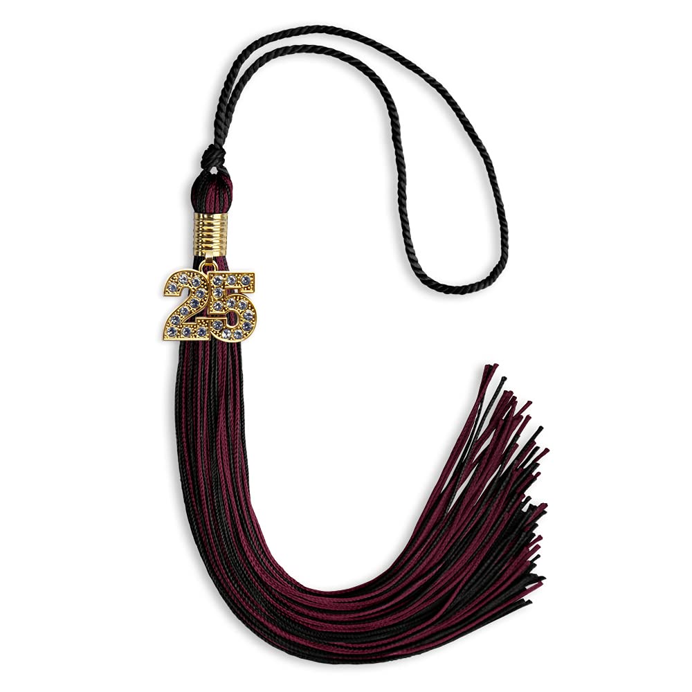 Endea Graduation Borla de doble color mezclada con encanto dorado (negro/granate, 2025)