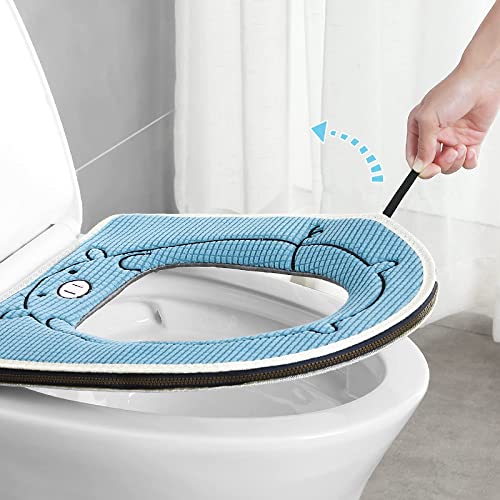 NYZABDL WC-Sitzkissen WC-Sitz, verdickter Cartoon-Klettverschluss-WC-Abdeckung, wasserdicht, geeignet für den Familiengebrauch, Blau-A – Bild 3