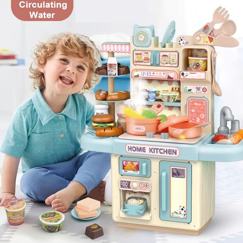 Image of VGRASSP Dream Kitchen Playset Toy Pretend Play Realistic Cooking Action Modern Kitchen Set - Light Up Stove Real Like Working Sink - Multicolor (Random Color As Per Stock) (Without Mist Spray)