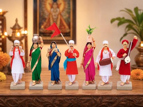 Image of Handmade Terracotta Pandharpur Warkari Set of 7 | Traditional 6 Inch Standard, Clay Figurines for Mandir Decor, Golu Display and Gifting