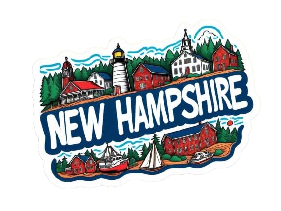 Image of New Hampshire State Sticker - 5 inch Waterproof Vinyl Decal | USA State Outline Sticker for Laptop, Car Bumper, Truck, Water Bottle, Notebook, Window
