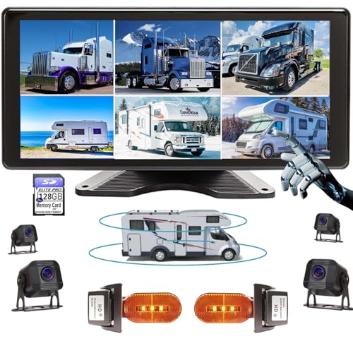 6 Split Touchable Screen 128GB Large Audio 1080P Image 10.36 Inch Monitor Backup Camera Built-in DVR Video for RV Truck Trailer Rear Side Front Reversing View Wired Waterproof System YXCD106