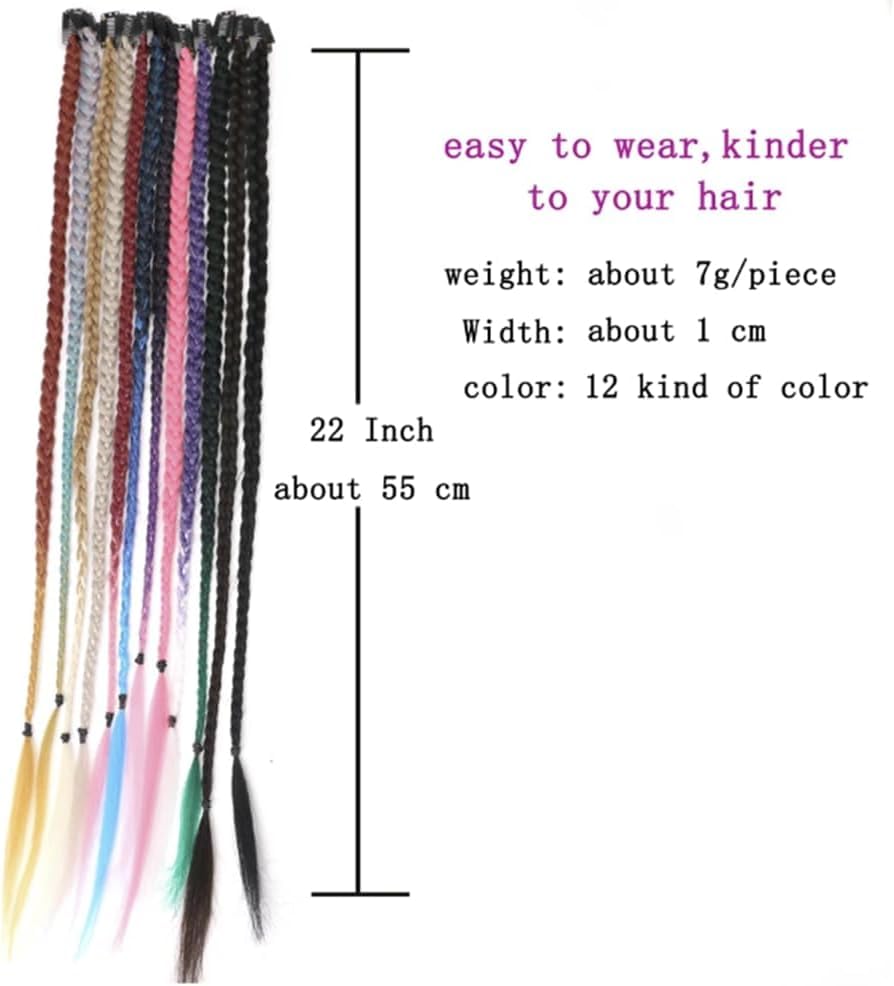 2 x Clip-In Hair Extension Highlights Streaks, Colourful Hair Highlights (Braid - Green), 20 inches - Image 4