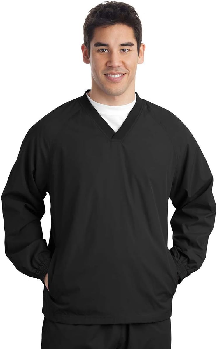 SPORT-TEKV-Neck Raglan Wind Shirt. - Black - S