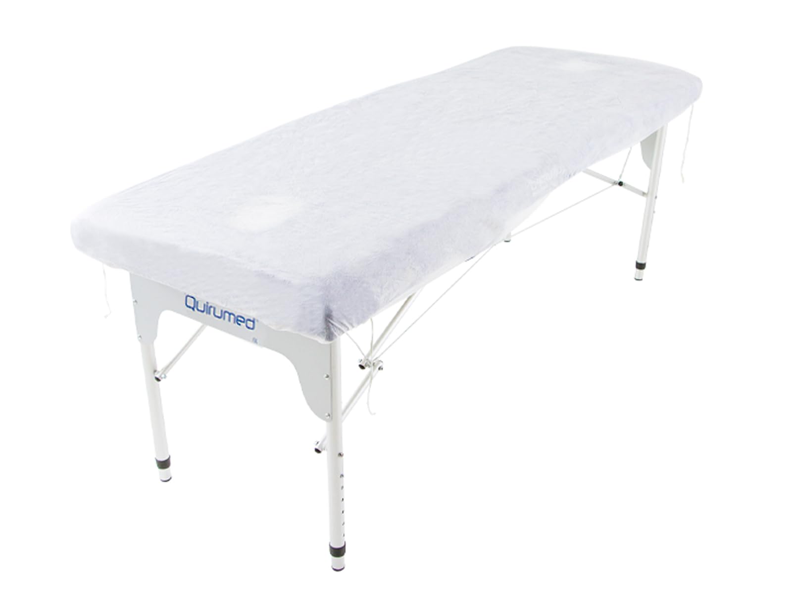 QUIRUMED Sábanas de Camilla Desechables, Caja de 100 uds 35 Gramos, Ajustables, Color Blanco, Funda Cama de Masaje, Polipropileno, Material Suave, hipoalergénicas
